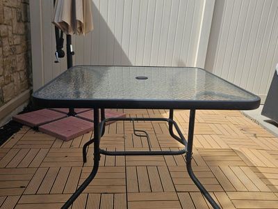 Outdoor Patio Table Square Glass Top Metal Frame