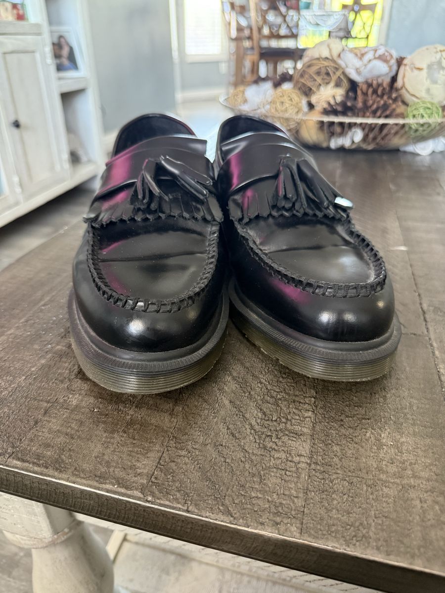 Dr. Martens Adrian Black Tassel Loafers - Polished Smooth Leather - Men's US Size 12