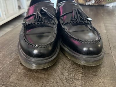 Dr. Martens Adrian Black Tassel Loafers - Polished Smooth Leather - Men's US Size 12