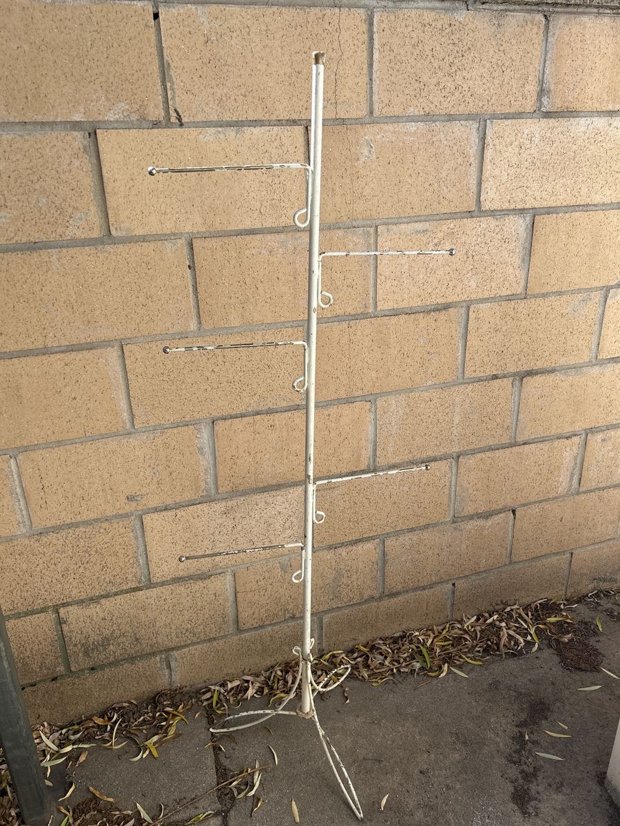 Vintage White Wrought Iron Standing Quilt and Blanket Display Rack