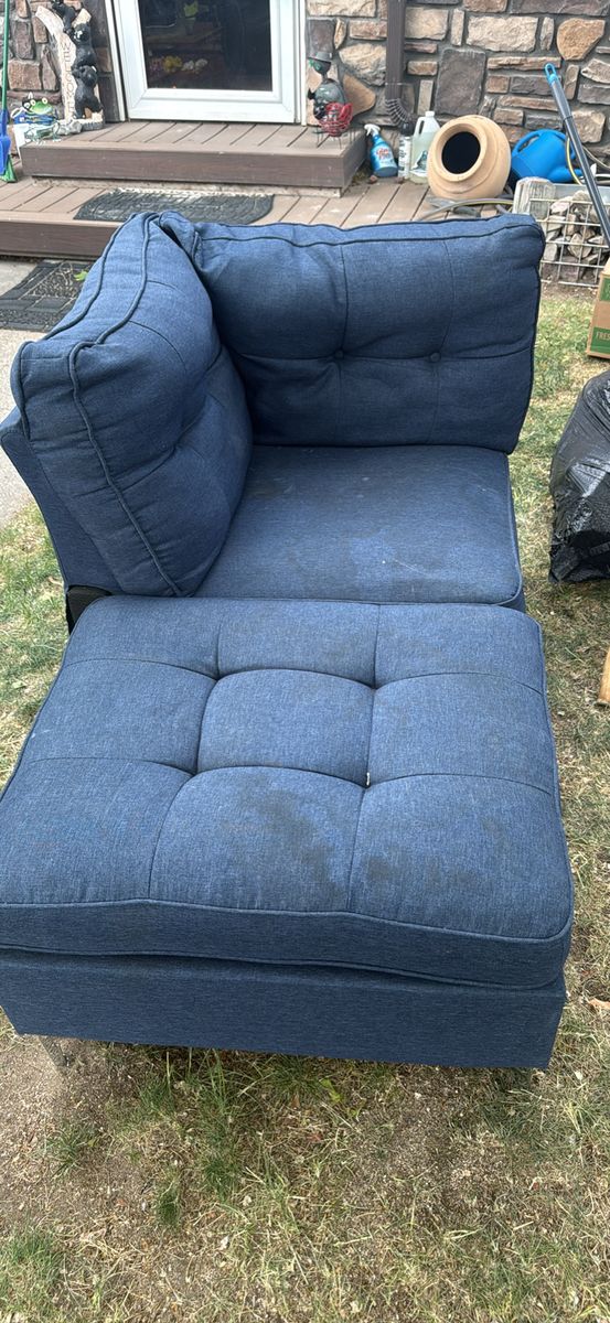 Blue Fabric Modular Corner Chair and Ottoman