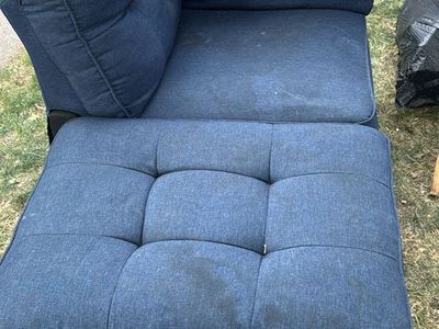 Blue Fabric Modular Corner Chair and Ottoman