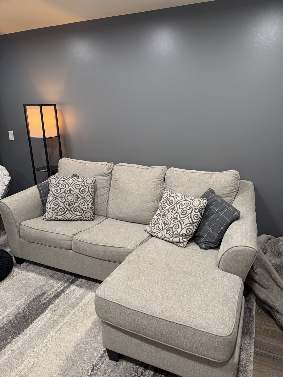 Gray Fabric Sectional Sofa Sleeper with Fold-Out Bed & Throw Pillows