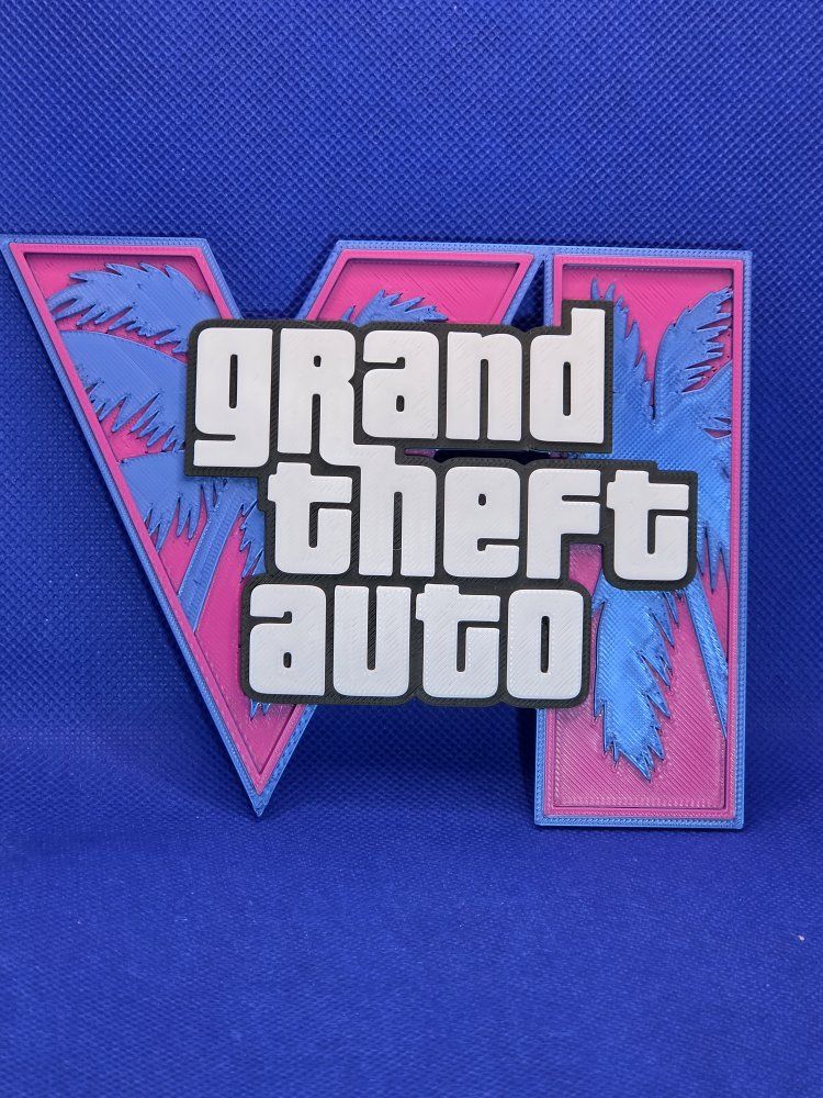 Grand Theft Auto VI (GTA 6) Logo Sign - 3D Printed Gaming Decor - Video Game Collectible
