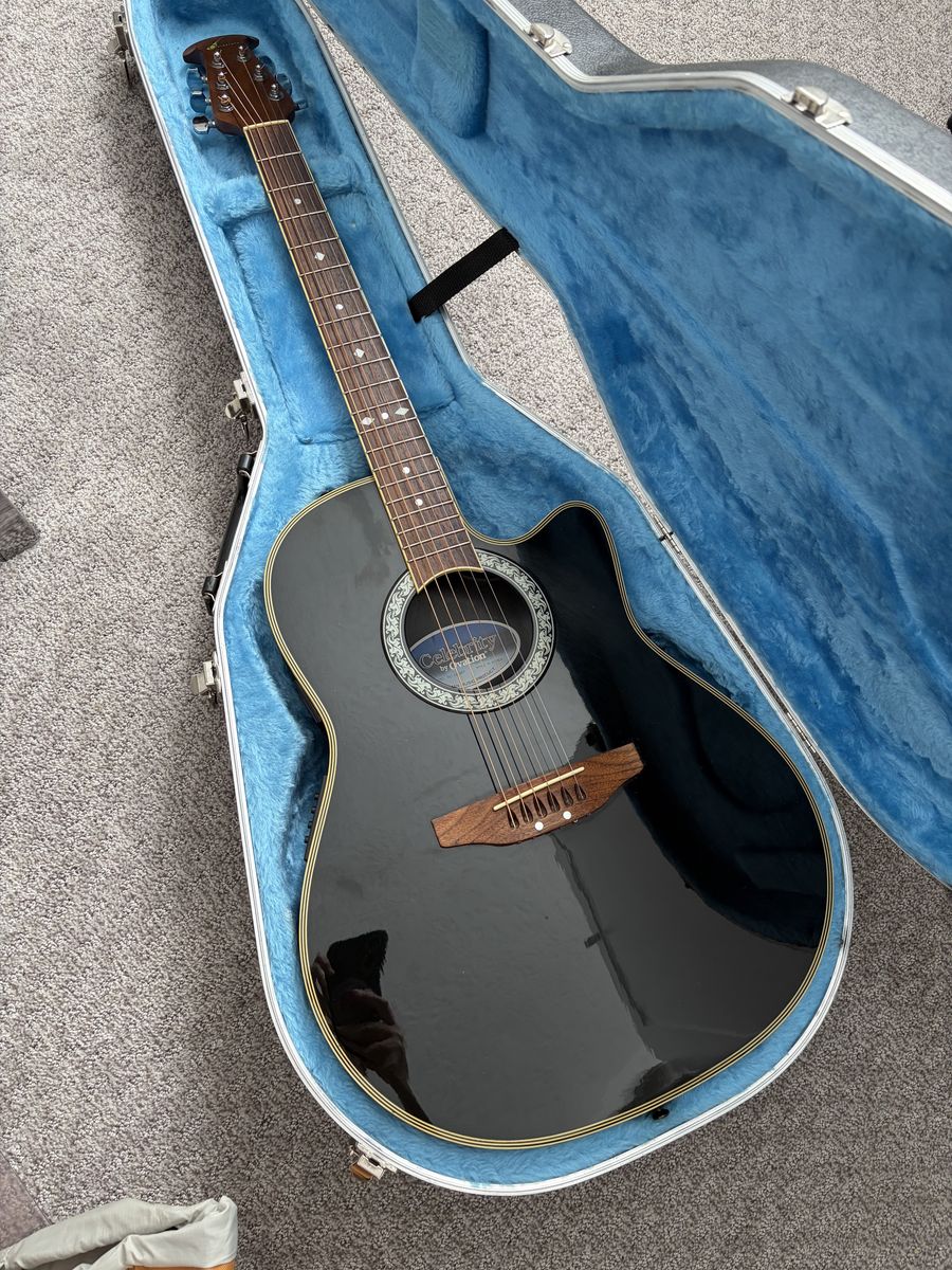 Ovation Celebrity Electric/Acoustic Guitar and hard case, black