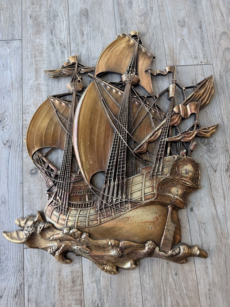 Vintage 1958 Syroco Large Gold Pirate Ship Wall Decor