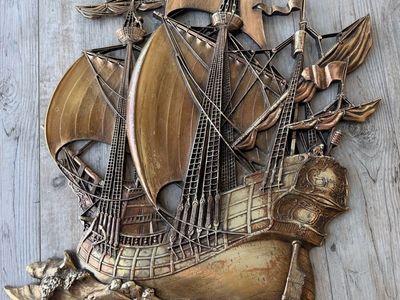 Vintage 1958 Syroco Large Gold Pirate Ship Wall Decor