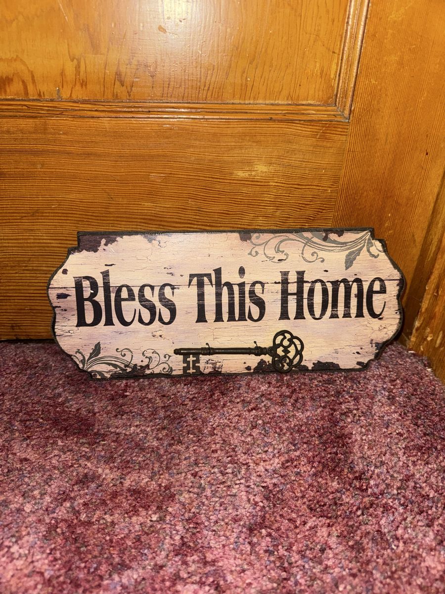 Bless This Home Wall Sign - Distressed Wood Look with Key Accent, Home Decor