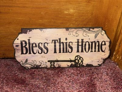 Bless This Home Wall Sign - Distressed Wood Look with Key Accent, Home Decor