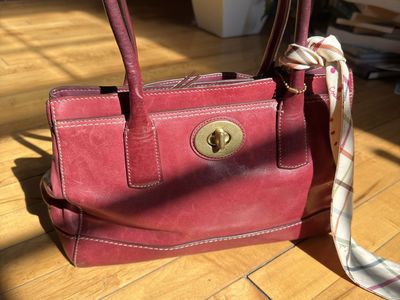 Vintage Cherry Red Leather Coach Purse With Scarf