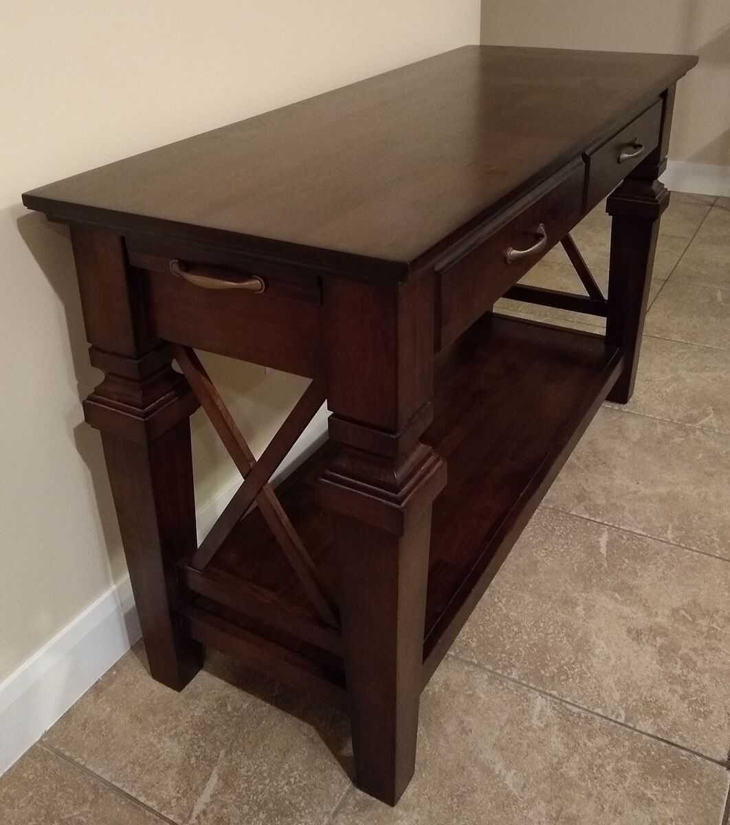 Solid Wood Console Sideboard, 2 Drawers, 2 pull-out Side Trays, Large Bottom Shelf