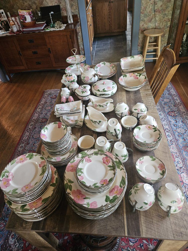 Vintage Franciscan Desert Rose Dinnerware Set - Plates, Bowls, Cups, Serving Pieces & Linens