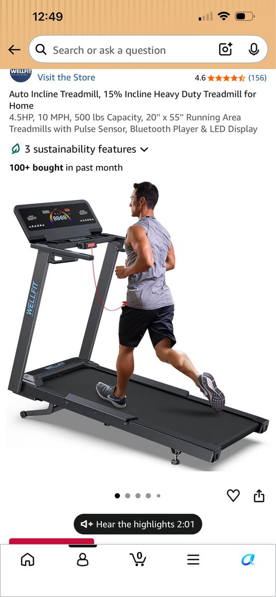 Wellfit Heavy Duty Auto Incline Treadmill 4.5HP 10MPH 500lbs Capacity