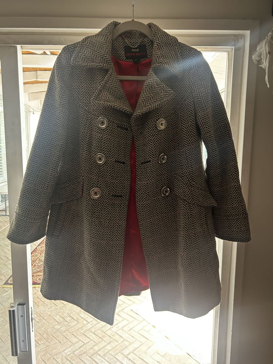 Miss Sixty M60 Women's Herringbone Peacoat Jacket - Size S, Red Lined, Double Breasted