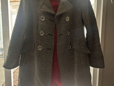 Miss Sixty M60 Women's Herringbone Peacoat Jacket - Size S, Red Lined, Double Breasted