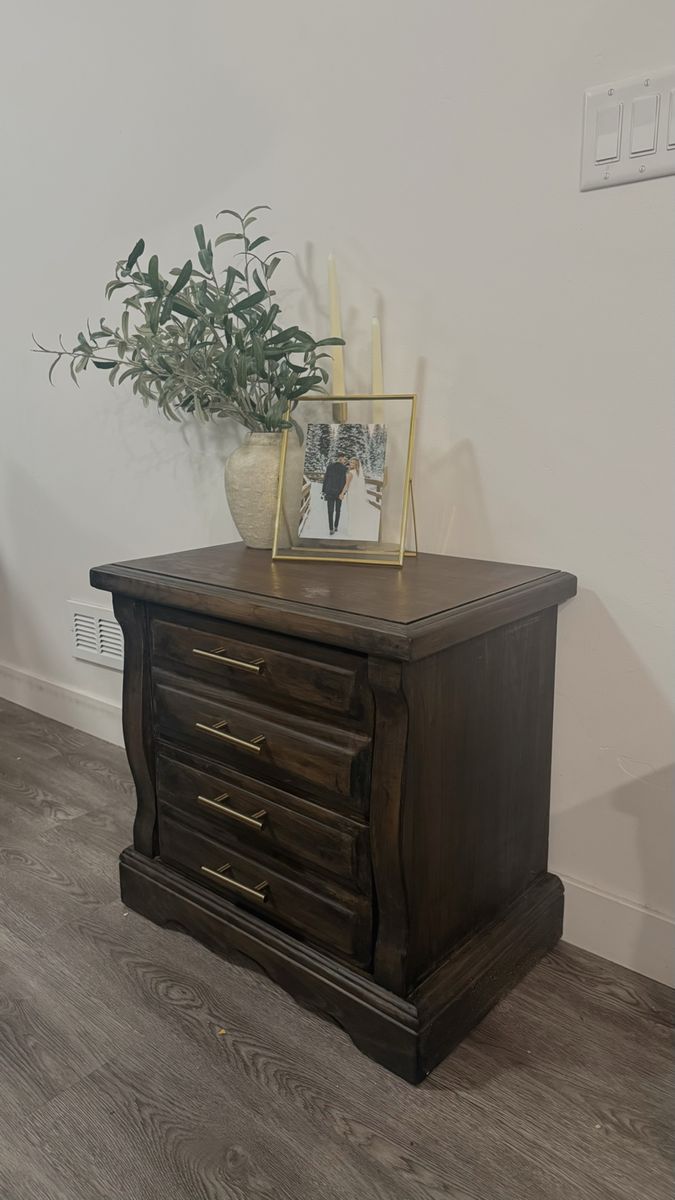 Dark Wood Nightstand with 2 Drawers
