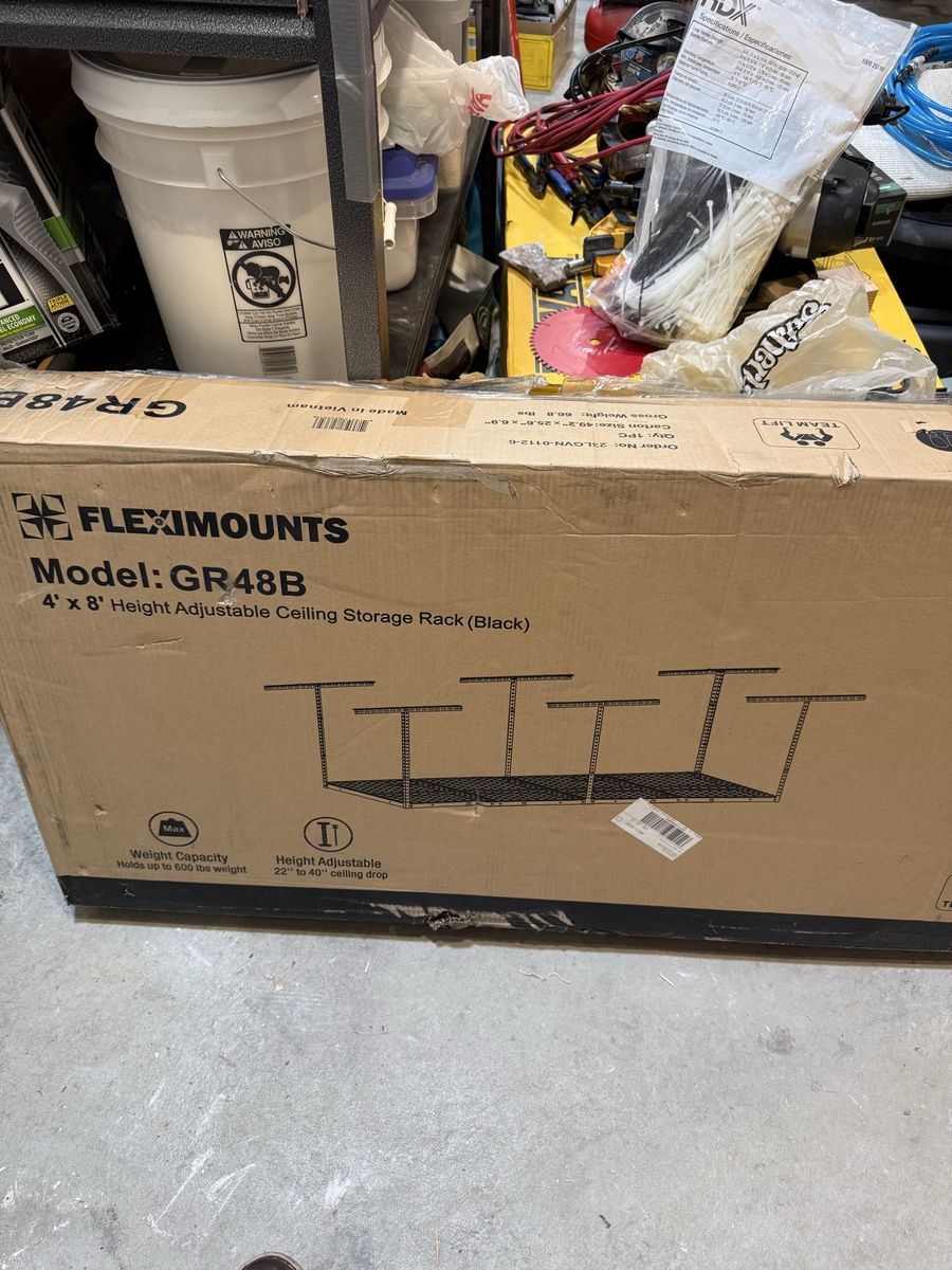 Fleximounts GR48B 4'x8' Height Adjustable Ceiling Storage Rack (Black) - New In Box