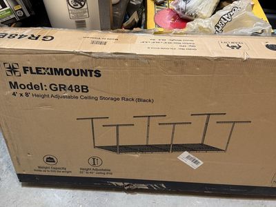 Fleximounts GR48B 4'x8' Height Adjustable Ceiling Storage Rack (Black) - New In Box