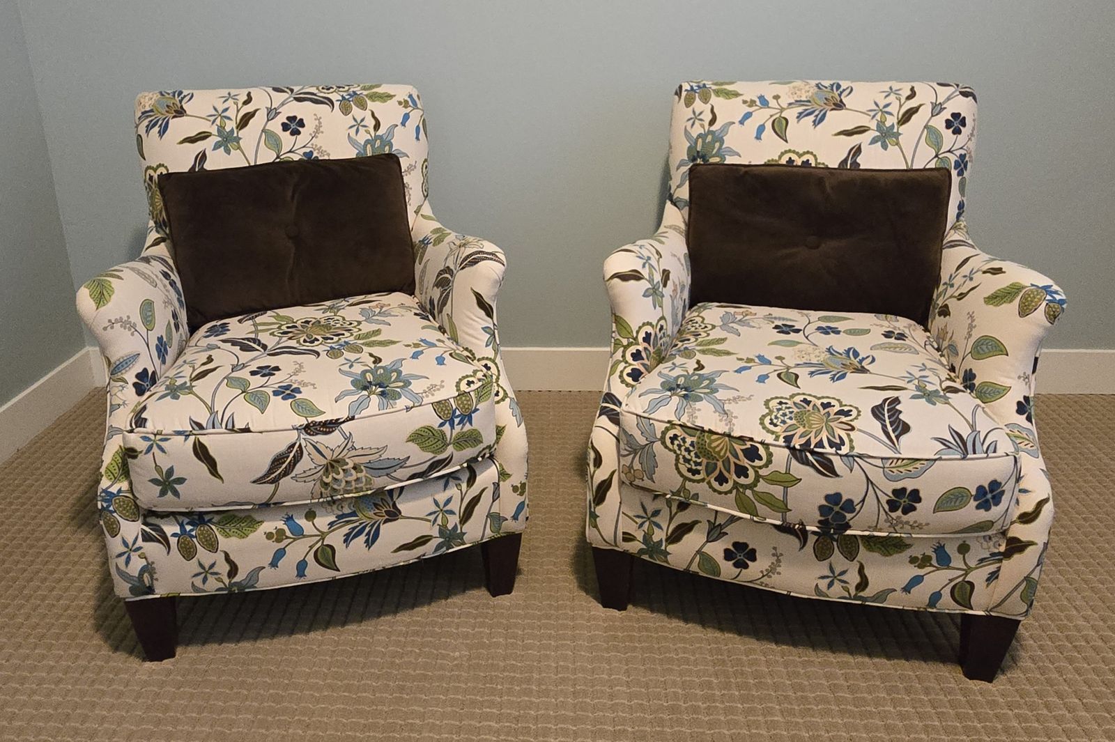 Upholstered armchair pair - living room accent chairs