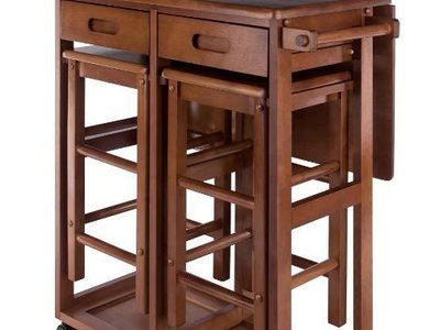Compact Wooden Barstool and Table set