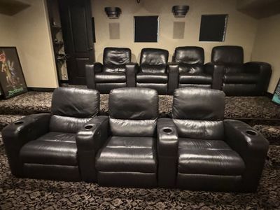 Black Leather Reclining Home Theater Seats with Cupholders