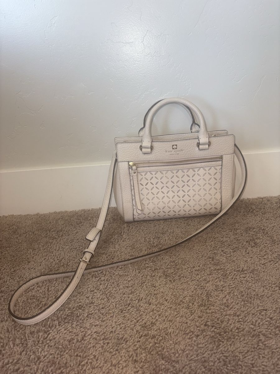 Kate Spade New York Watson Lane Leather Satchel/Crossbody Bag - Pale Cream/Perforated