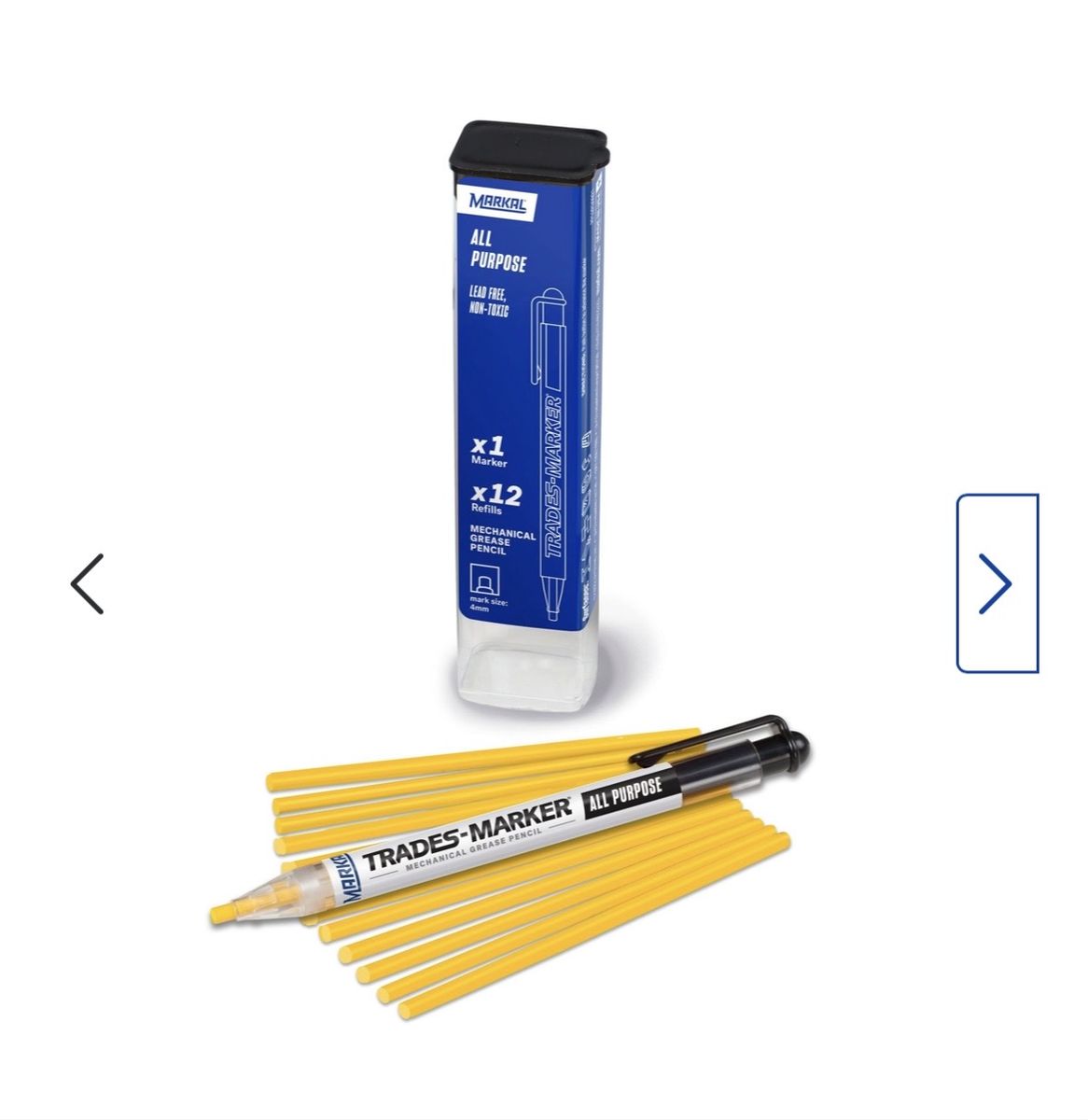 Markal Trades-Marker All Purpose Mechanical Grease Pencil Kit - 1 Marker, 12 Refills, Lead-Free