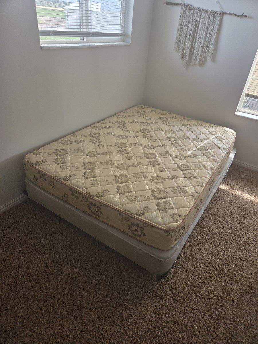 Full size mattress, box springs and frame