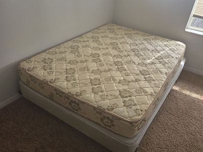 Full size mattress, box springs and frame