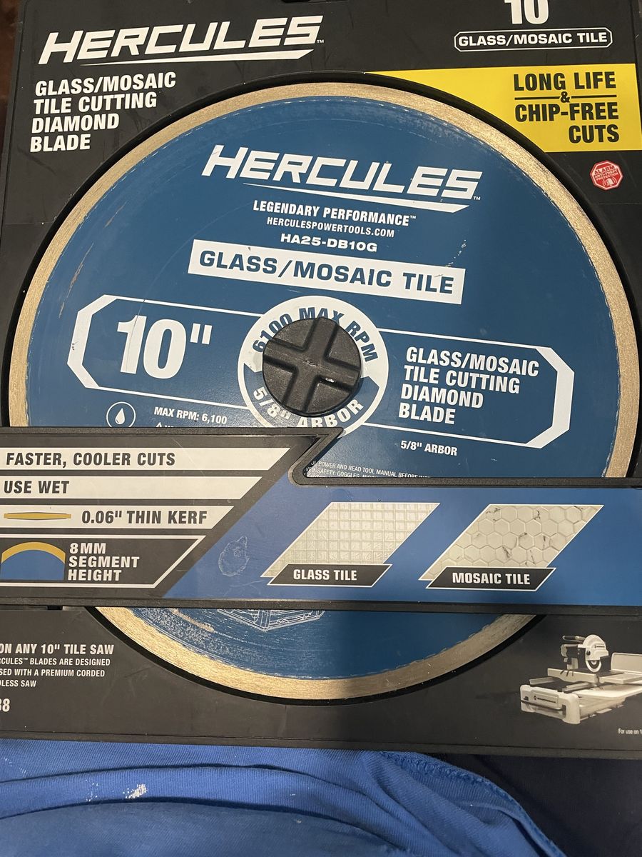 Hercules 10" Glass/Mosaic Tile Cutting Diamond Blade HA25-DB10G - Chip-Free, Thin Kerf