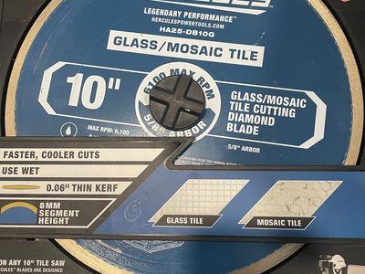 Hercules 10" Glass/Mosaic Tile Cutting Diamond Blade HA25-DB10G - Chip-Free, Thin Kerf