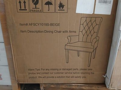 Upholstered Fabric Dining Chairs with Arms Solid Wood Legs Accent Kitchen Living Room Beige