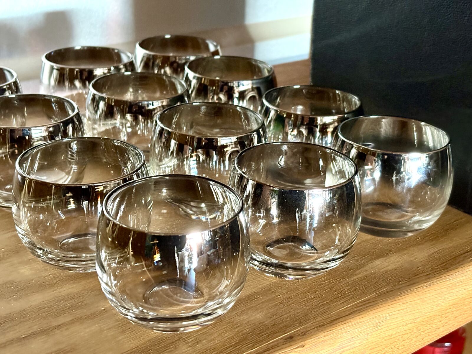 4 Vintage Silver Fade Roly Poly Rocks Glasses MCM Barware Mid Century Modern