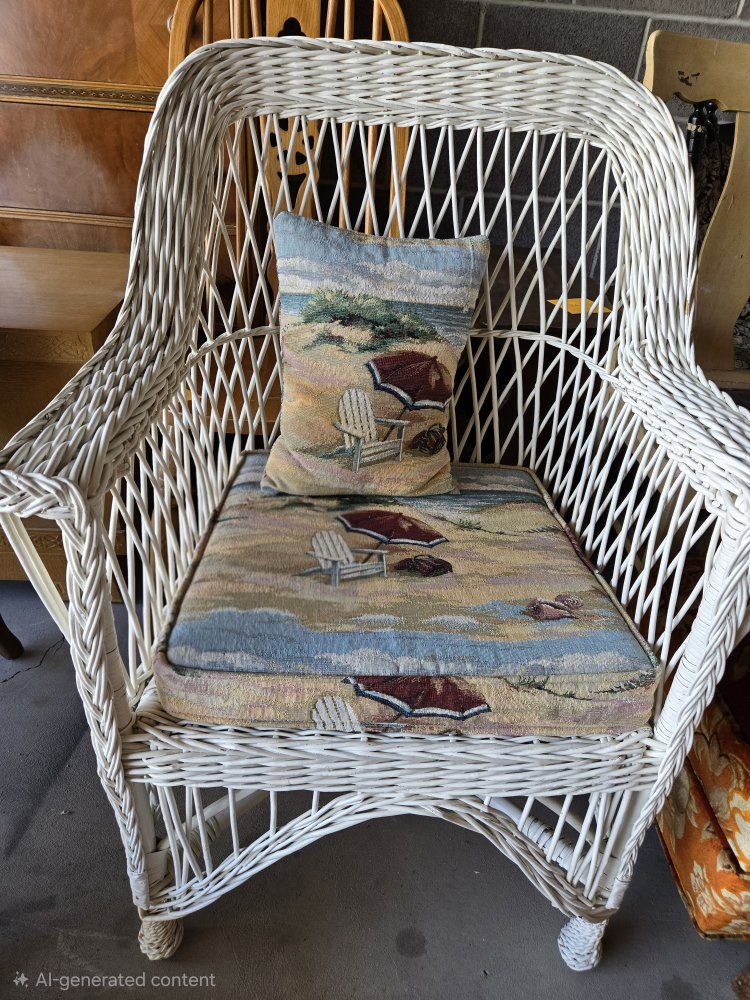 Vintage White Wicker Armchair