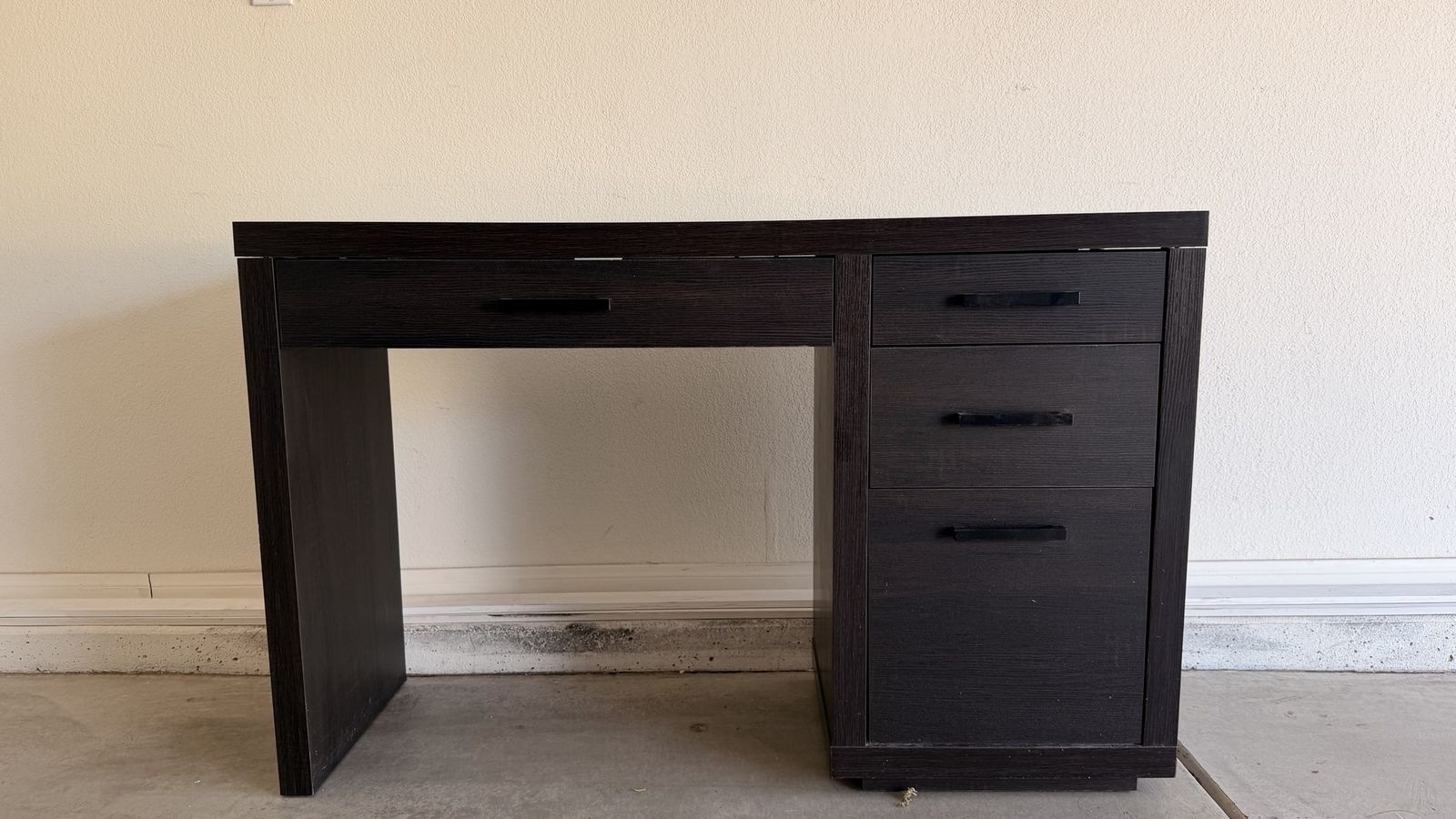 Dark Brown Wood Grain Desk/Vanity with 4 Drawers - Sturdy & Smooth Gliding