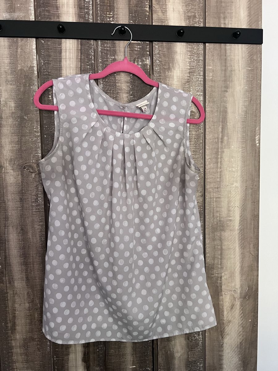 Merona Light Gray Polka Dot Sleeveless Top, Size L