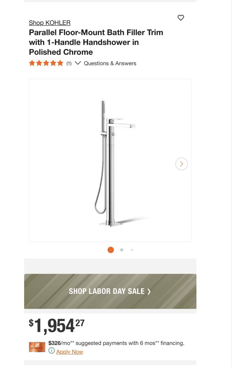 Kohler Parallel Floor-Mount Bath Filler Trim with 1-Handle Handshower in Polished Chrome