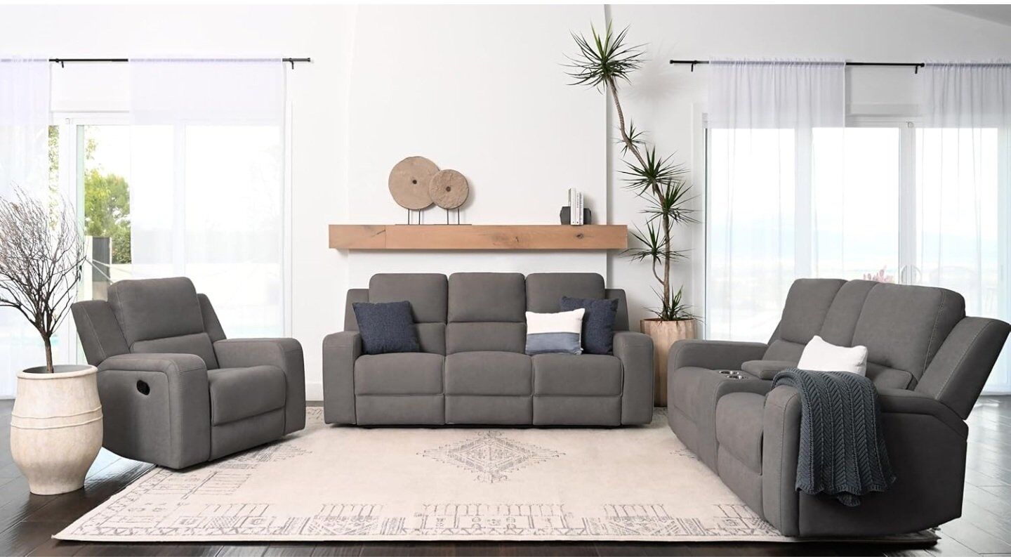 Abbyson 3PC Fabric Manual Reclining Sofa Set