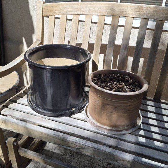 2 Large Planters - Black Ceramic & Terra Cotta