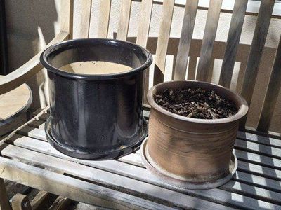 2 Large Planters - Black Ceramic & Terra Cotta