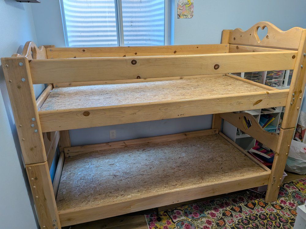 Solid Wood Children's Bunk Bed with Heart Cutouts - Natural Finish
