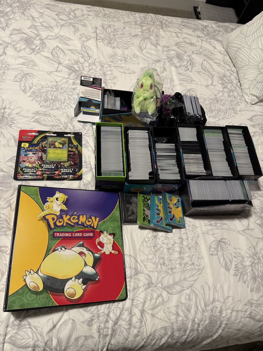 Pokemon cards, plushie, binder lot