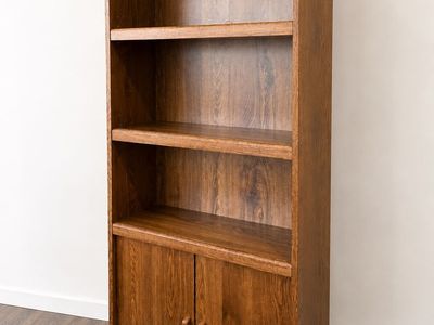 Tall Wooden Bookcase with Lower Two-Door Storage Cabinet