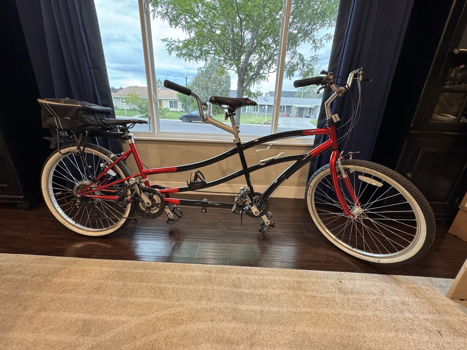 Tandem Bicycle, 26” wheels, Includes Rear Cargo Rack & Bag