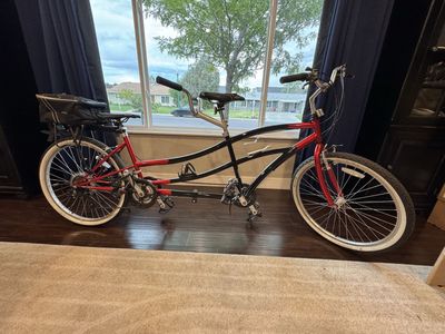 Tandem Bicycle, 26” wheels, Includes Rear Cargo Rack & Bag