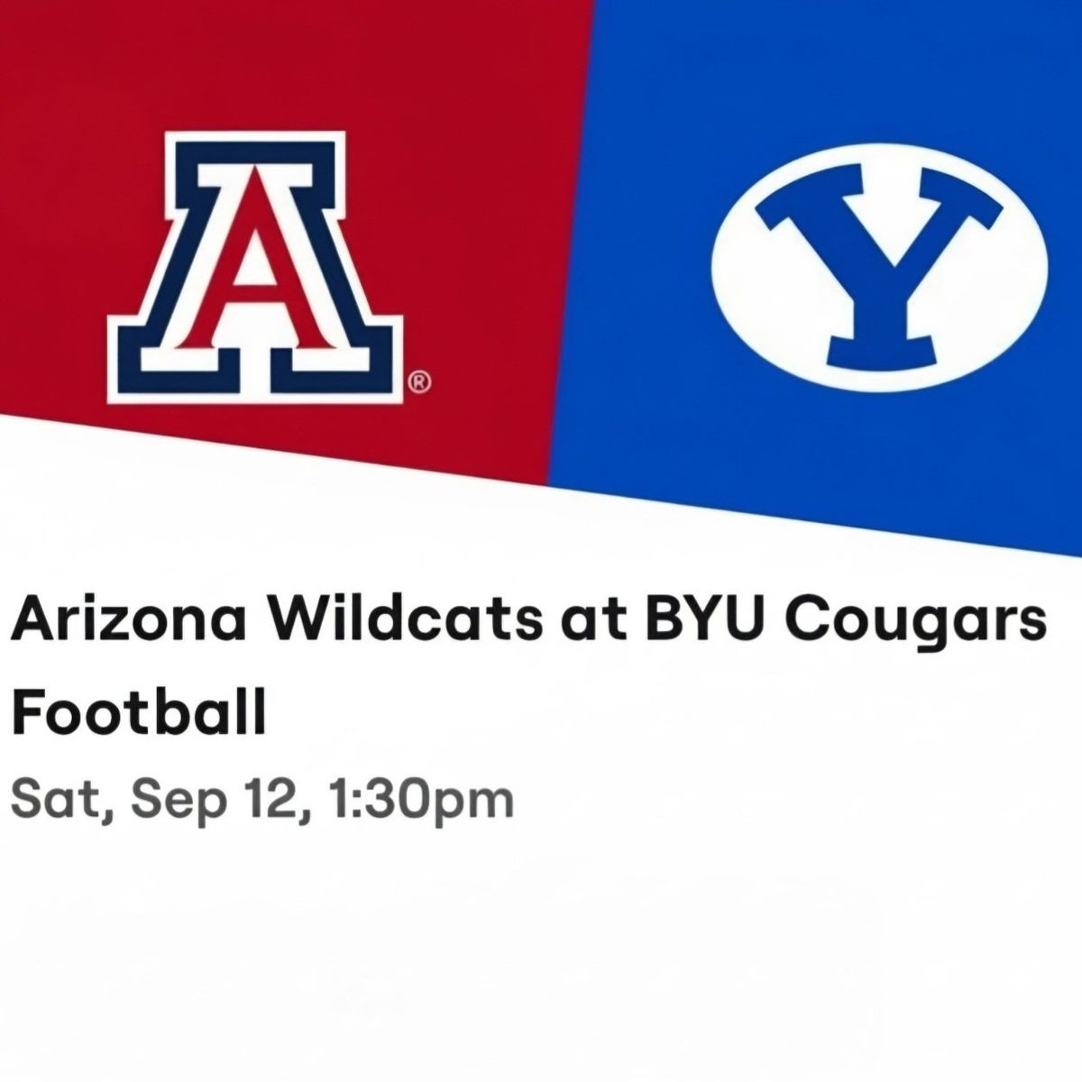 5 tix BYU Football vs Arizona -  Sat. 9/12