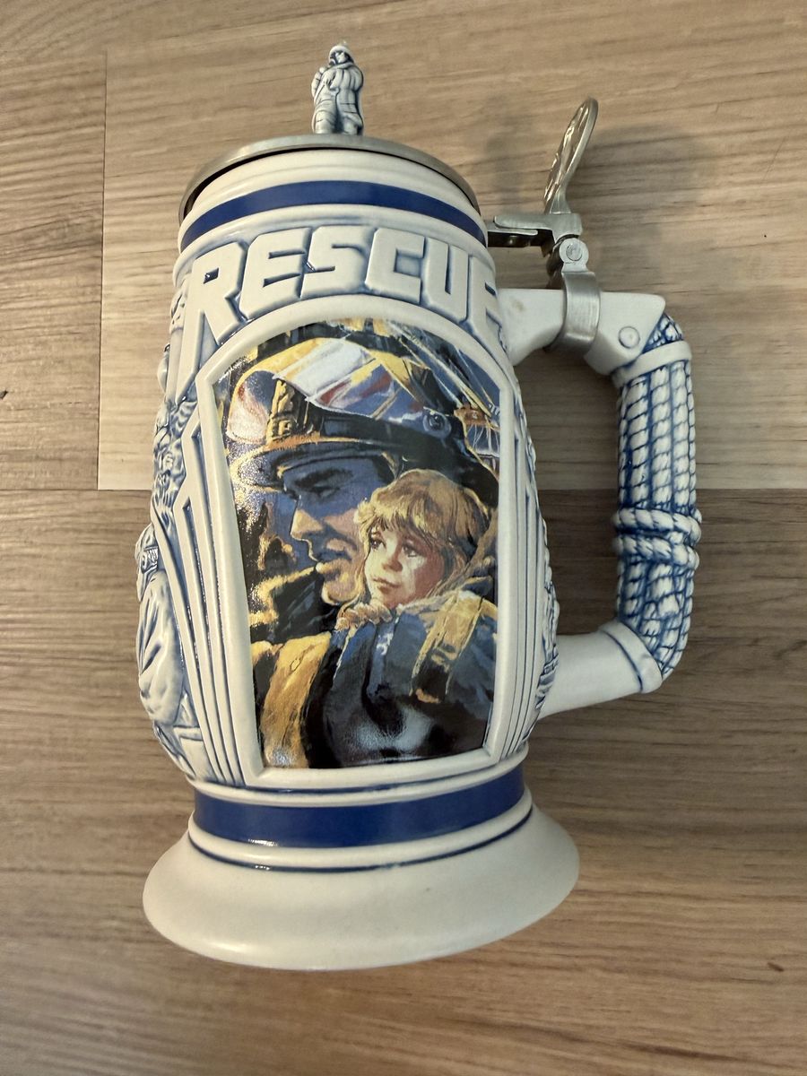 Avon 1997 "Tribute To Rescue Workers" Ceramic Stein Mug, Handcrafted in Brazil, Limited Edition #67648