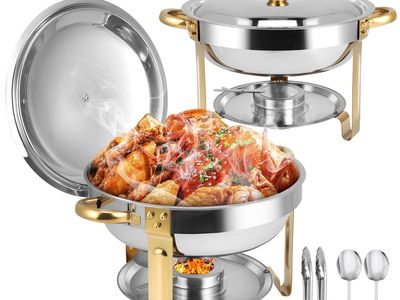 2 Pack Round Stainless Steel Chafing Dishes Set Gold Accent Buffet Warmers brand new