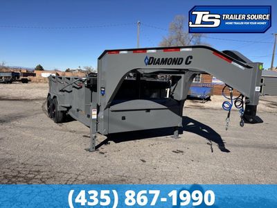 7x14 Diamond C LPT-GN 208 Gooseneck Dump Trailer - 32" Sides - 18K GVWR - 18 Ply Tires, Long Arm Tarp