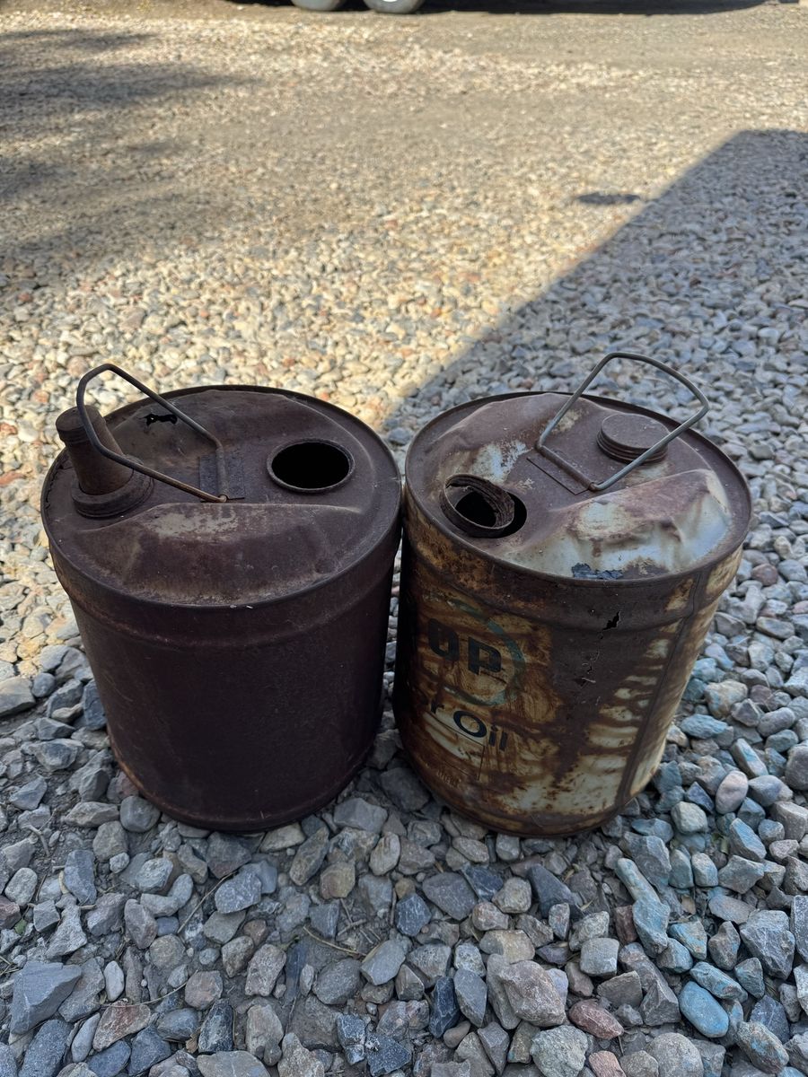 Vintage Rusty Oil Cans (2) - Yard Decor Garage Art Man Cave